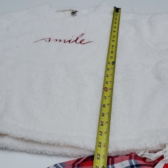 NEW L SMILE ED ELLEN DEGENERES buffalo plaid red sherpa HOLIDAY PAJAMAS NWT - Picture 7 of 16